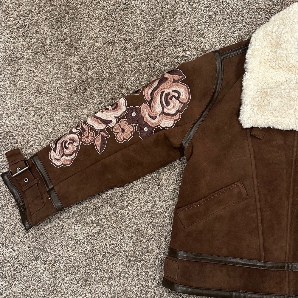Free People We The Free Andies Moto Jacket – Vegan Leather Sherpa Lined – M - Picture 16 of 17